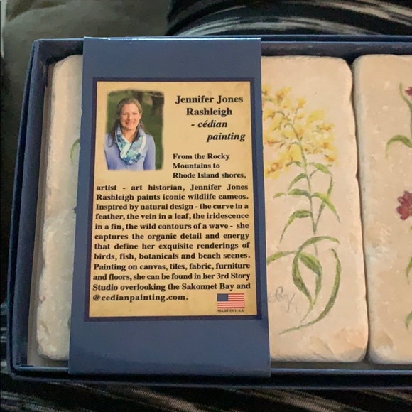 Botanical Letter Tumbled Stone Coasters-set of 2 - Picture 2 of 3